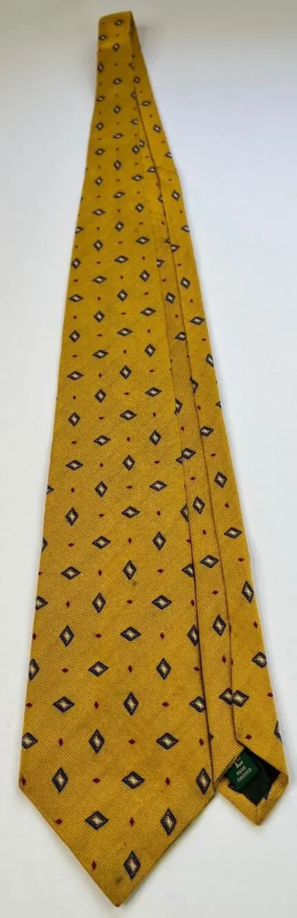 Lauren Ralph Lauren Yellow Silk Tie Blue Red Diamond Geometric USA Made